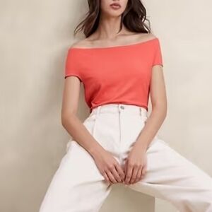 Banana Republic Factory Coral Off-Shoulder Top